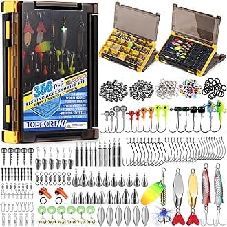 TOPFORTTOPFORT 187/343pcs Fishing Accessories Kit, Including Jig Hooks, Bullet Bass Casting Sinker Weights, Fishing Swivels Snaps, Sinker Slides, Fishing Set with Tackle Box