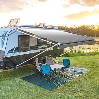 YESCAMP Manual RV Awning Complete Kit Retractable Camper Awning for RV or Trailers RV Roll Out Awning for Camper or 5th Wheel,Travel Trailers,Toy Haulers,Motohome(20Ft,White Frame,Grey Fade)