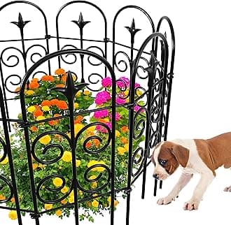 Amagabeli Garden Home-Decorative Garden Fence Rustproof Iron Garden Fencing Border Edging Metal Wire Animal Barrier Flower Bed Patio Vinyl Flower-61 CM(H) x38 CM(W)-8 Panels-Black