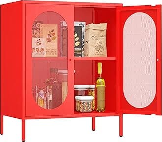 2 Door Accent Cabinet,Metal Storage Cabinet with Adjustable Shelf,Buffet Sideboard for Bed Room,Living Room,Entryway,Hallway,Home,Hotel,Office,Garage,Kitchen,1 Removable Shelf.