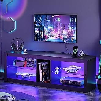 Bestier 55 inch LED TV Stand with Power Outlet, LED TV Stand for Xbox, Gaming Entertainment Center with Storage for 55/60/65inch TV,Modern TV Cabinet for Living Room Black