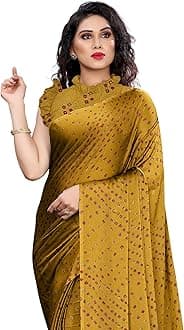 MIRCHI FASHION Women's Plain Weave Chiffon Geometric Printed Saree with Blouse Piece