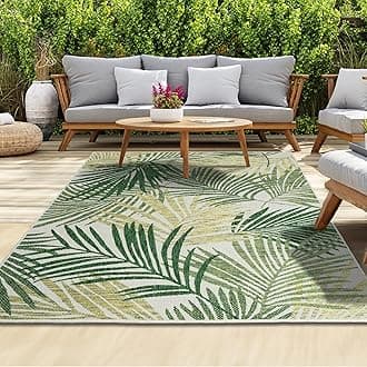 homeart Outdoor Rug - Easy-Clean, Durable, Stain-Resistant, Weather & UV Resistant Indoor & Outdoor Rugs for Porch, Deck, Balcony, Garden, Picnic and Patio | Palm Green - 200x290cm