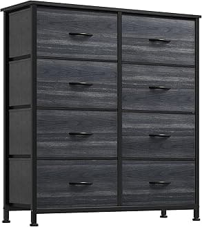 YITAHOME Cloth Dresser with 8 Drawers - Fabric Dresser for Closet, Chester Drawers for Bedroom, Hallway, Closets - Sturdy Steel Frame, Wooden Top & Easy Pull Fabric Bins, Charcoal Black Wood Grain