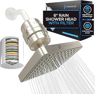 Luxury Filtered Shower Head Set 23 Stage Shower Filter - Reduces Chlorine and Heavy Metals - High Pressure Showerhead Filter (6" Square, Elegant Brushed Nickel)