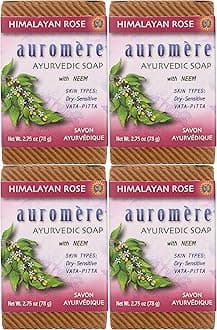 Auromere Ayurvedic Bar Soap, Himalayan Rose - Eco Friendly, Handmade, Vegan, Cruelty Free, Natural, Non GMO (2.75 oz), 4 pack