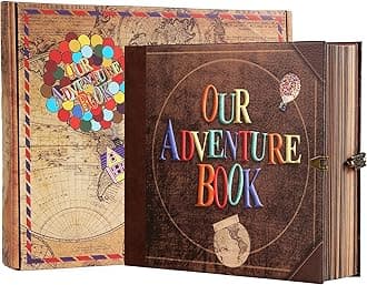 Scrapbook Photo Album,Our Adventure Book Scrapbook, Embossed Words Hard Cover Movie Up Travel Scrapbook for Anniversary, Wedding, Travelling, Baby Shower, etc (Adventurebook Letter)