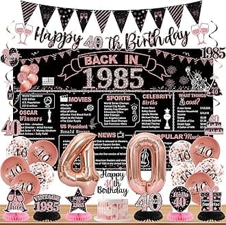 DARUNAXY 40th Birthday Party Decorations for Women, Rose Gold Back in 1985 Banner, Rose Gold 40 Number Balloons & Cake Topper, Vintage 1985 40 Birthday Honeycomb Hanging Swirl Confetti Balloons(27PC)