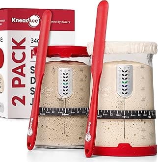 KNEADACE Pro Sourdough Starter Kit - 34oz Large Capacity Glass Fermentation Jar with Lid & Tracker, Sourdough Starter Fermenter for Homemade Sourdough, Bread Dough Prep & Culinary Fermentation, 2 Pack