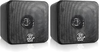 Pyle Mini Cube Bookshelf Speakers 10cm, 200W Compact Stereo Speakers for Home Audio, Desktop, and TV, Clear Full-Range Sound, Pair (Black)