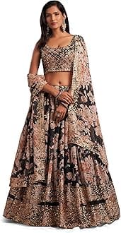 Women's Organza Floral White Semi-Stitched Lehenga Choli (7611-Wedding-Floral-Lehenga-Latest, White)