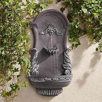 San Pablo Ornate 33" High Large Italian Indoor Outdoor Decor Gray Resin Wall Fountain Tiered Waterfall Basin Water Feature for Outside Garden Patio Yard Backyard Porch Deck - John Timberland