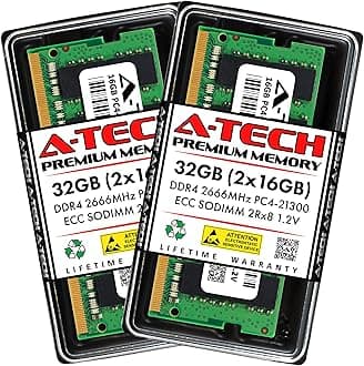 A-Tech 32GB (2x16GB) DDR4 2666MHz PC4-21300 (PC4-2666V) CL19 ECC SODIMM 2Rx8 1.2V 260-Pin RAM Memory for Microserver, Workstation, and Networking Platforms