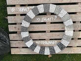 Garden Granite Circle Tree Surround Grass Border Paving Slab Stone Concrete Water Feature (WHITE/DARK GREY, 100)