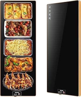 Electric Warming Tray（Extra Long 40”x12”），Food Warmer with Thermostat and Full Surface Heating，Food Warming Mat with 2 Temperature Modes for Parties Buffet，Gatherings，Gold Edge
