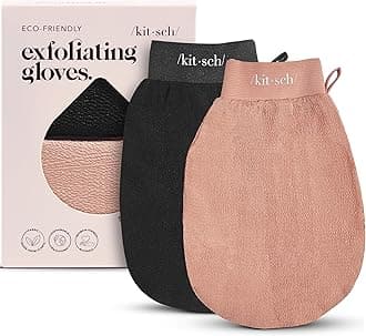 Exfoliating Gloves 2pc – Korean Exfoliating Mitt & Deep Exfoliating Body Scrubber for Shower, Bath | Body Exfoliator, Dead Skin Remover | Skin Care for Smooth, Renewed Skin - Black & Terracotta
