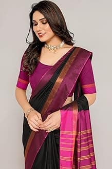 Women's Striped Pattern Cotton Silk Saree with 6 Yards Length and Unstitched Blouse Piece