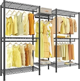 Raybee Clothes Rack,Clothing Racks for Hanging Clothes Heavy Duty,Adjustable Garment Rack with Shelves,Clothing Rack Max Load 905LBS,75" W x 77" H x 17.8" D,Black