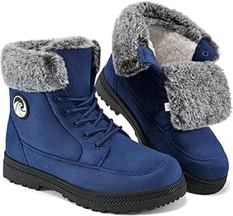 HARENCE Winter Snow Boots for Women: Warm Fur Lined Ankle Booties Lace Up Slip on Outdoor Walking Womens Boots