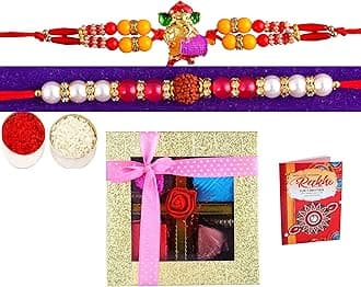 Rakhi gift hamper for brother/Rakhi for Brother Combo/Rakhi Gift for Brother/Set of 2 Rakhi for Brother with Gift-Kundan rakhi+Beads Rakhi+chocolate box+roli chawal+Rakhi greeting card