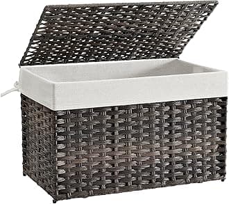Storage Basket with Lid, Woven Blanket Storage Bin with Handles, Foldable, Removable Liner, Metal Frame, for Bedroom, Laundry Room, 27.7 Gallons (105 L), Brown URST066K01