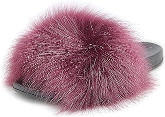 Faux Fur Slides for Women, Fuzzy Slippers Fluffy Sandals Furry House Shoes Indoor Outdoor