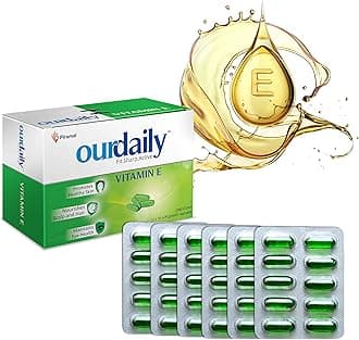 - OurDaily Vitamin E Capsules for Face & Hair by Piramal | 400mg | 60 capsules | 6 Strips | Vitamin E Tablet for Beautiful Glowing Face, Healthly Skin, Hair & Eyes Nutrition