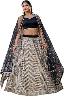 TRENDMALLS Women's Georgette Embroidery Sequence Work Lehenga Choli with Dupatta For Women Semi-Stitch
