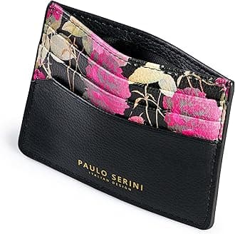 PAULO SERINI® Unisex Card Holder with 6 Card Slots and Compartment for Banknotes and Coins Elegant Credit Card Holder Made of Soft Vegan Leather, Onyx Black with Flower Print, standard size,