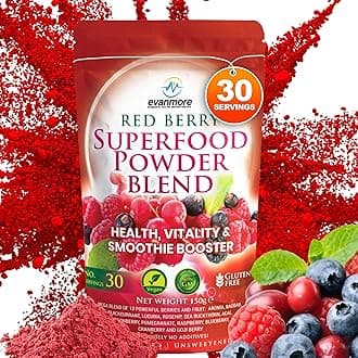Red Berry Superfood Powder Blend - Evanmore Super Complete Reds Mix Vegan & Vegetarian Friendly Smoothie Juice Health Vitality Booster Supplement - 150g / 30 Servings - Natural Gluten Free Megablend