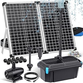 POPOSOAP 70W Solar Pond Filter with Fountain Pump, Solar Pond Pump 580GPH Adjustable Flow, Pond Filters for Outdoor Ponds Pool Waterfall Koi Pond Water Features
