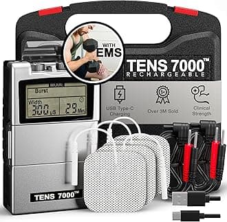 Rechargeable Tens Unit Muscle Stimulator, EMS Muscle Stimulator, Back Pain Relief, 4 Electrodes/Unit Pads, Period Pain Simulator, Muscle Recovery & Growth, Stim Machine, Electrotherapy