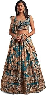 Women's Organza Floral White Semi-Stitched Lehenga Choli (7611-Wedding-Floral-Lehenga-Latest, White)