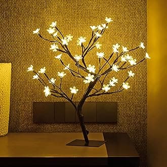 EPHIIONIY Lightshare 17.7 Inch Cherry Blossom Bonsai Tree, 48 LED Lights, 24V UL Listed Adapter Included, Metal Base, Warm White Lights, Ideal as Night Lights, Home Gift Idea