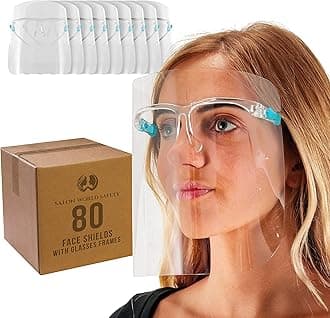 TCP GlobalSalon World Safety Face Shields with Glasses Frames (20 Packs of 4) - Ultra Clear Protective Full Face Shields to Protect Eyes, Nose, Mouth - Anti-Fog PET Plastic, Goggles