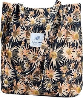 Corduroy Tote Bag Cute Tote Bags for Women Shoulder Bag with Inner Pocket for Work Beach Travel and Shopping Grocery