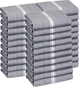 Zeppoli Classic Kitchen Towels - 30 Pack 100% Natural Cotton Towel Set, Reusable Wash Cloths, Absorbent Dish Towels, Machine Washable Hand Towels, Kitchen Essentials - 14” by 25” - Gray Base