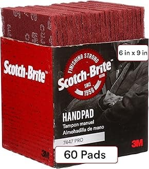 3M Scotch-Brite 7447 Pro Hand Pad, Very Fine Grade, Pack of 60, 6 in x 9 in, Aluminum Oxide, Load Resistant, General Purpose Sanding, Surface Activation, Pre-Paint Scuffing
