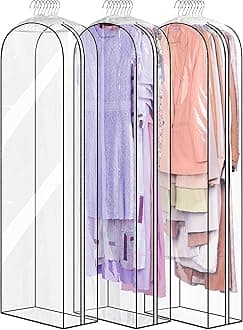 MISSLO 10" Gusseted All Clear Garment Bags for Hanging Clothes 60" Dress Bags for Gowns Long Fur Coat Closet Storage Covers, 3 Packs
