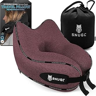 SNUGL Travel Pillow - Memory Foam Neck Cushion - Flight Pillow | Support Neck Pillow for Travel | Travel Neck Pillow for Airplane with Carry Bag & Clip | Flying Travel Essentials (Light Red - Regular)