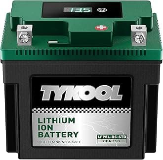 TYKOOL YTX5L-BS -STD lithium LiFePO4 Motorcycle Battery,12.8V 3Ah,150CCA,Built in BMS,Powersports Battery,for ATV,UTV,Scooter,Snowmobile,Watercraft,Lawn Mower,Generator…