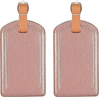Premium Colored Luggage Tags for Luggage, Travel Bags and Suitcases by Adventure Goods - Pack of 2 (Rose Gold)