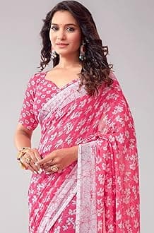 SIRIL Women's Floral Printed Georgette Saree with Unstitched Blouse Piece