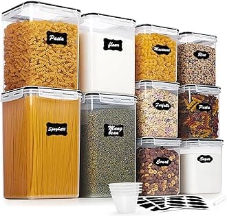 Vtopmart 10 PCS Flour Storage Container, Large Airtight Food Storage Containers with Lids for Kitchen, Pantry Organizers, Black