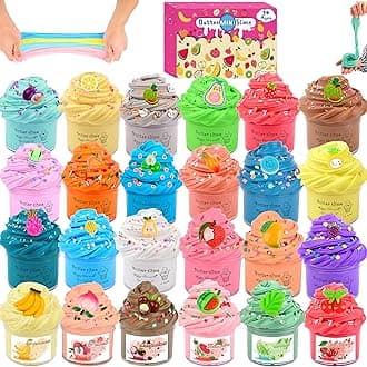 24 Pack Butter Slime Kit,Peach Charms Watermelon Slime,Super Soft and Non-Sticky, Stress Relief Toy Party Favors Birthday Gifts for Girls and Boys 6 7 8 9 10 11 12,Easter Basket Gifts for Kids.