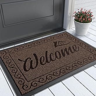 Welcome Mat, Heavy Duty Sturdy Door Mats for Home Entrance Outdoor Indoor, Front Doormat for Outside Patio Floor Entry Porch Garage Office, Waterproof, Low Profile, 29.5x17, Coffee