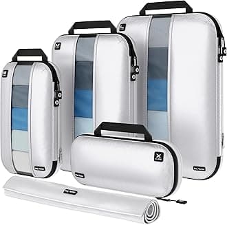 Premium Ultralight Compression Packing Cubes for Travel - Bag Factor Luggage Organizer Set (White - 5 Set)