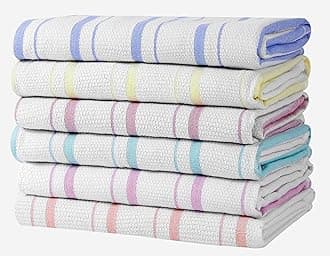 Zeppoli Classic Kitchen Towels - 6 Pack 100% Natural Cotton Towel Set, Reusable Wash Cloths, Absorbent Dish Towels, Machine Washable Hand Towels, Kitchen Essentials, 20” x 28” - Pastel VAR