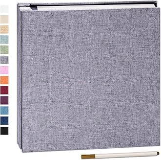 Adhesive Photo Album 33x32cm with 40 Pages Fits 10 x 15 cm Linen Cover Scrapbooking DIY Photo Album with A Metallic Pen Save Baby Growth Wedding Travel Grey