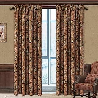 Loom and Mill Classic Paisley Design Curtains for Bedroom, Vintage Lined Jacquard Curtains 2 Panels with Tiebacks, Window Curtain for Living Room Banquet Christmas, Rod Pocket(52”x 84”, 2 Panels)